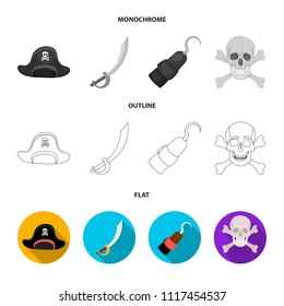 Pirate, bandit, cap, hook .Pirates set collection icons in flat,outline,monochrome style vector symbol stock illustration web.