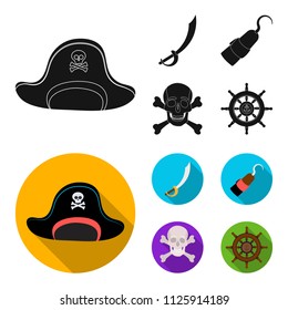 Pirate, bandit, cap, hook .Pirates set collection icons in black, flat style vector symbol stock illustration web.