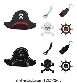 Pirate, bandit, cap, hook .Pirates set collection icons in cartoon,black style vector symbol stock illustration web.