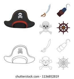 Pirate, bandit, cap, hook .Pirates set collection icons in cartoon,outline style vector symbol stock illustration web.