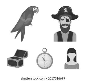 Pirate, bandit, hat, bandage .Pirates set collection icons in monochrome style vector symbol stock illustration web.