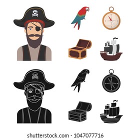 Pirate, bandit, hat, bandage .Pirates set collection icons in cartoon,black style vector symbol stock illustration web.