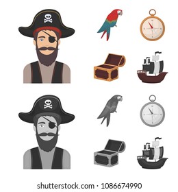 Pirate, bandit, hat, bandage .Pirates set collection icons in cartoon,monochrome style vector symbol stock illustration web.