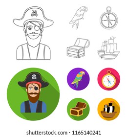 Pirate, bandit, hat, bandage .Pirates set collection icons in outline,flat style vector symbol stock illustration web.