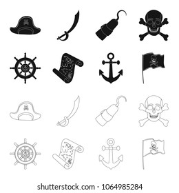 Pirate, bandit, rudder, flag .Pirates set collection icons in black,outline style vector symbol stock illustration web.