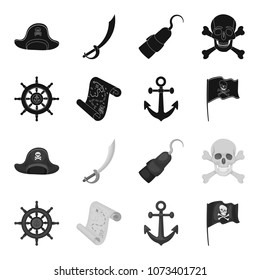 Pirate, bandit, rudder, flag .Pirates set collection icons in black,monochrome style vector symbol stock illustration web.