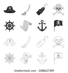 Pirate, bandit, rudder, flag .Pirates set collection icons in outline,monochrome style vector symbol stock illustration web.