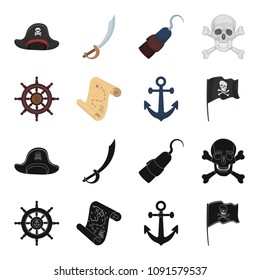 Pirate, bandit, rudder, flag .Pirates set collection icons in black,cartoon style vector symbol stock illustration web.