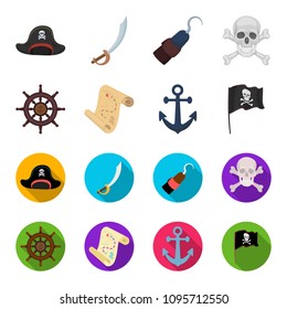 Pirate, bandit, rudder, flag .Pirates set collection icons in cartoon,flat style vector symbol stock illustration web.