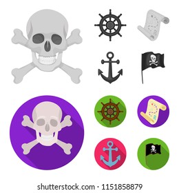Pirate, bandit, rudder, flag .Pirates set collection icons in monochrome,flat style vector symbol stock illustration web.