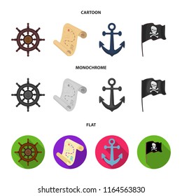 Pirate, bandit, rudder, flag .Pirates set collection icons in cartoon,flat,monochrome style vector symbol stock illustration web.