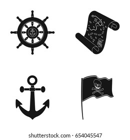 Pirate, bandit, rudder, flag .Pirates set collection icons in black style vector symbol stock illustration web.