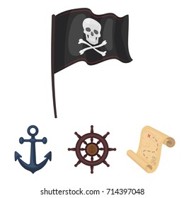 Pirate, bandit, rudder, flag .Pirates set collection icons in cartoon style vector symbol stock illustration web.