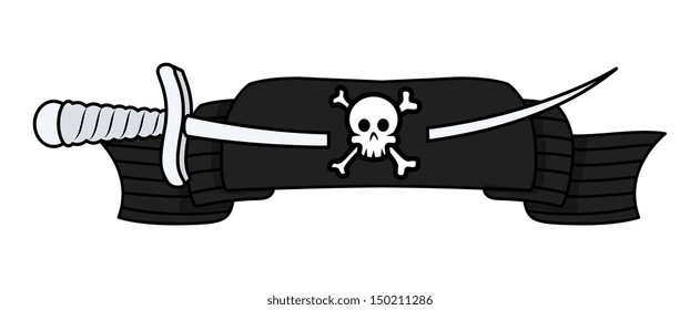 Pirate Banner with Sword - Vector Cartoon Illustration