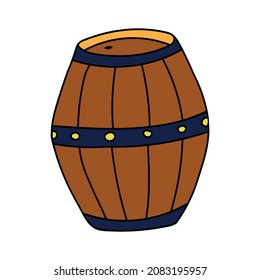 Pirate barrel in cartoon style. A design element. Vintage, retro design. Cartoon illustration.