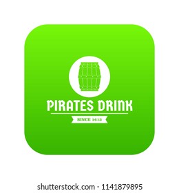 Pirate barrel icon green vector isolated on white background