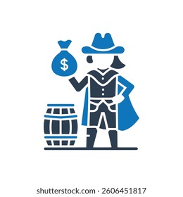 Pirate with Barrel Icon On White Background