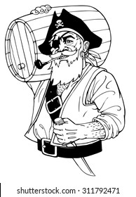 Pirate with barrel and knife. Isolated. Vector illustration