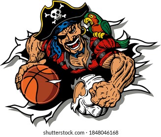 pirate basketball player ripping through the background for school, college or league