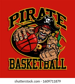 pirate basketball team design with mascot player for school, college or league