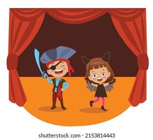 pirate and bat girl cute kids staging theater