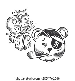 Pirate Bear head design on white background. vector illustration.
