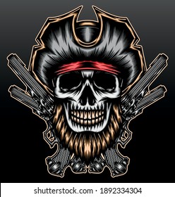 Pirate bearded skull. Premium vector