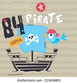 pirate bird on board striped background vector illustration