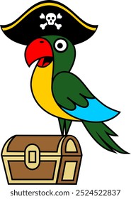 Pájaro pirata Vector cofre del tesoro