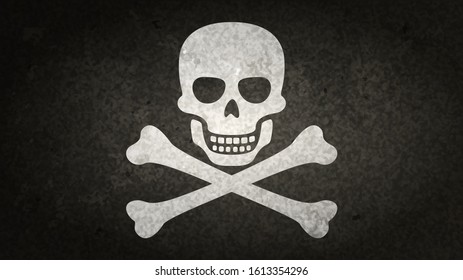 Pirate black flag with skull with grunge texture, pirate emblem on the old wall