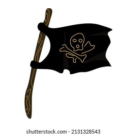 Pirate black flag with a skull. Vector illustration isolated on a white background in a hand-drawn style