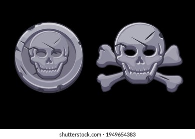 Pirate black mark, stone icons stone with skull.