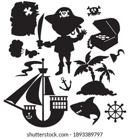 Pirate black silhouette vector cartoon illustration