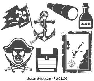 Pirate black and white icon set