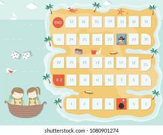 Pirate board game template,Board games, Vector illustrations.