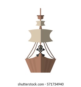 pirate boat sail flag bone and skull shadow vector illustration eps 10