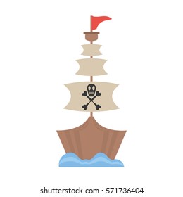 pirate boat sail flag bone and skull sea vector illustration eps 10