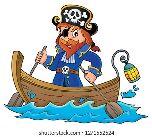 Pirate in boat topic image 1 - eps10 vector illustration.