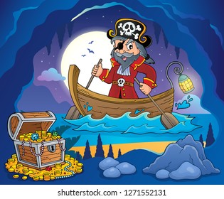 Pirate in boat topic image 3 - eps10 vector illustration.