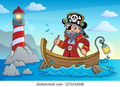 Pirate in boat topic image 4 - eps10 vector illustration.