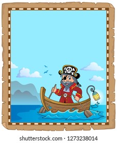 Pirate in boat topic parchment 2 - eps10 vector illustration.