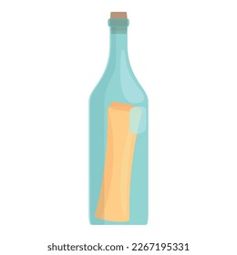 Vector de dibujos animados pirata de botellas. Vidrio marino. Nota de desplazamiento