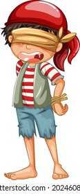 A pirate boy with blindfold cartoon character isolated illustration