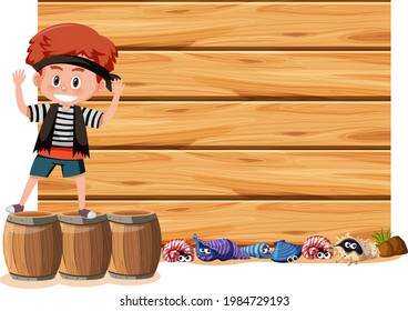 A pirate boy with an empty banner isolated on white background illustration
