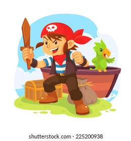 Pirate Boy. Illustration of pirate boy in action pose.