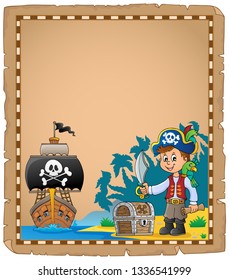 Pirate boy on coast theme parchment 1 - eps10 vector illustration.