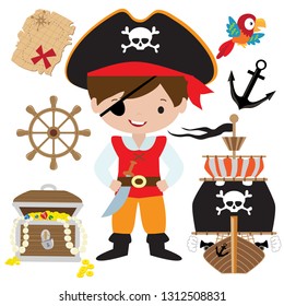 Pirate boy vector cartoon illustration