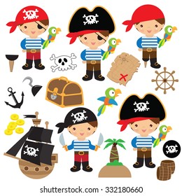 Ilustración vectorial de niños piratas 