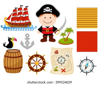 Pirate Boy Vector Illustrations Set