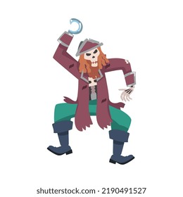 Pirate or Buccaneer Skeleton in Rags with Hook Dancing Vector Illustration